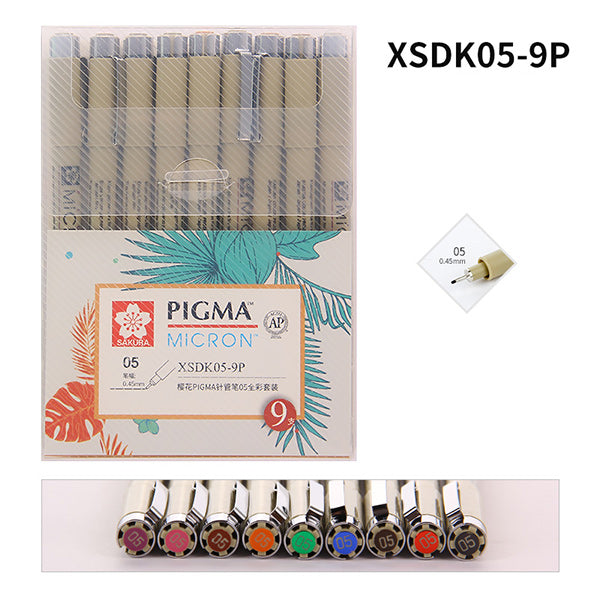 Sakura Pigma Micron Ultra-fine Colored Pen Set, XSDK05-9P 05 0.45mm
