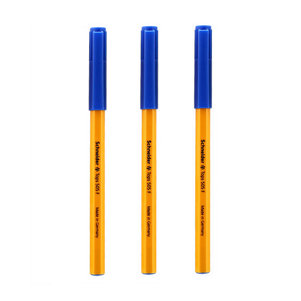 Schneider Tops 505 F, 0.5mm Ballpoint Pen with Clip Cap Pack, Blue