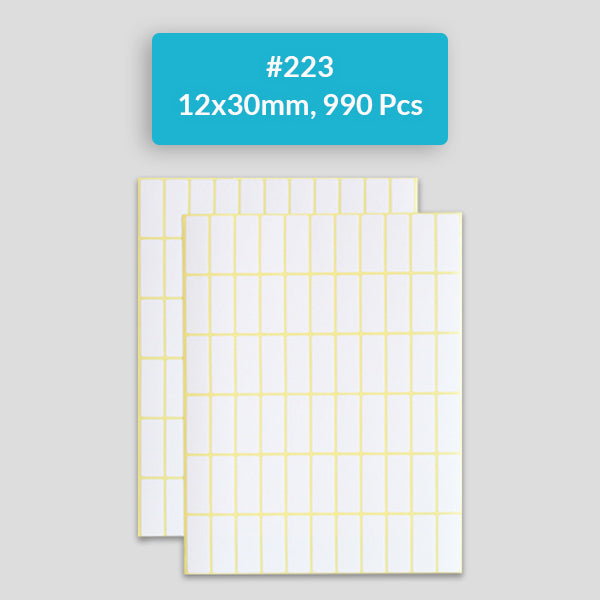 Self Adhesive Sticky White Labels 15 Sheets A5 Pack, #223,12x30mm
