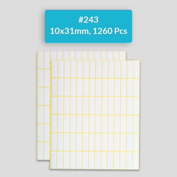 Self Adhesive Sticky White Labels 15 Sheets A5 Pack, #243,10x31mm