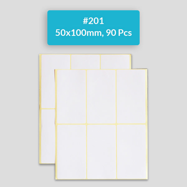 Self Adhesive Sticky White Labels 15 Sheets A5 Pack, #201,50x100mm