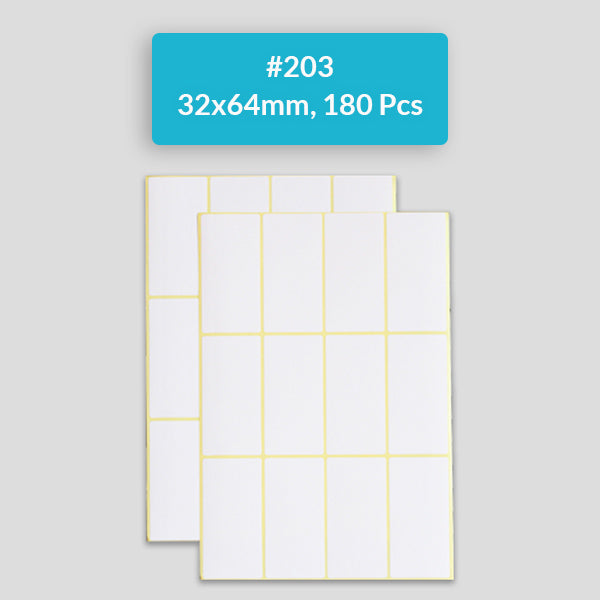 Self Adhesive Sticky White Labels 15 Sheets A5 Pack, #203,32x64mm