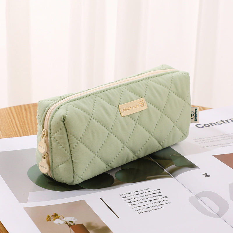 Soft Quilted Wide Opening Pencil Case, Green