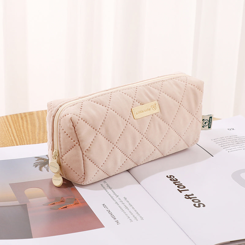 Soft Quilted Wide Opening Pencil Case, Pink