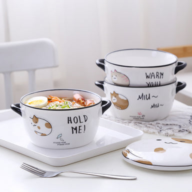 Creative Straw Hat Bowl Instant Noodle Bowl Ceramic Soup Bowl Spot Fans  Gift or Cat Pet Props