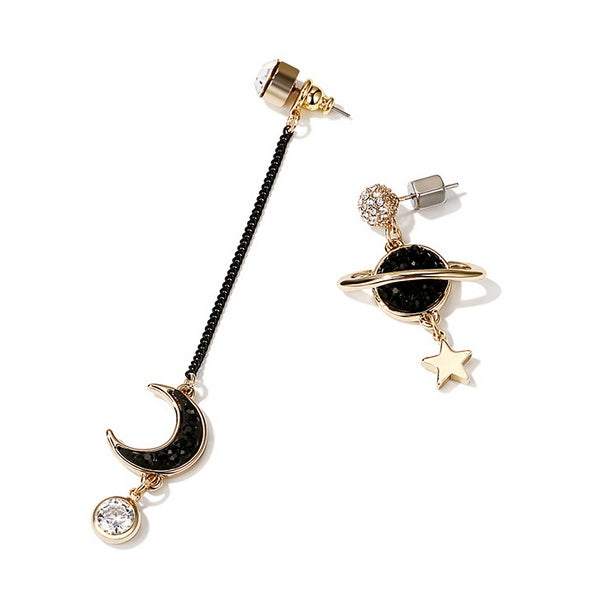 Star Planet And Crescent Moon Hanging Earrings