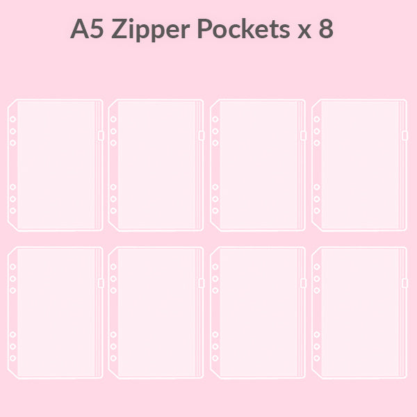 Stickers Organizer Storage Pouch Loose Leaf Binder, A5 Zipper Pockets Pack