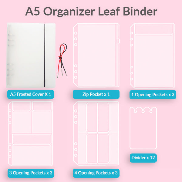 Stickers Organizer Storage Pouch Loose Leaf Binder, A5 Organizer Binder