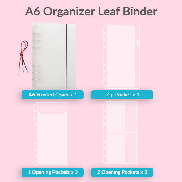 Stickers Organizer Storage Pouch Loose Leaf Binder, A6 Organizer Binder