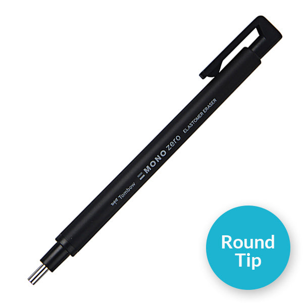 Tombow MONO zero Pinpoint Erasing Elastomer Eraser Rectangle, Round Tip and Refill, Black, Round