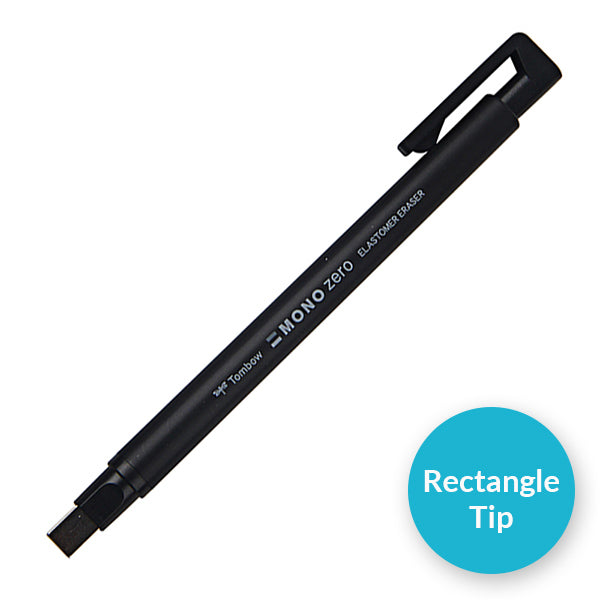 Tombow MONO zero Pinpoint Erasing Elastomer Eraser Rectangle, Round Tip and Refill, Black, Rectangle