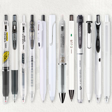 The Best Gel Pen Brand Bundle ZEBRA PILOT uni-ball Pentel, White Theme 12 Pcs
