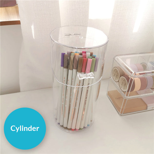 Transparent Desktop Pencil Cup with Lid, Cylinder