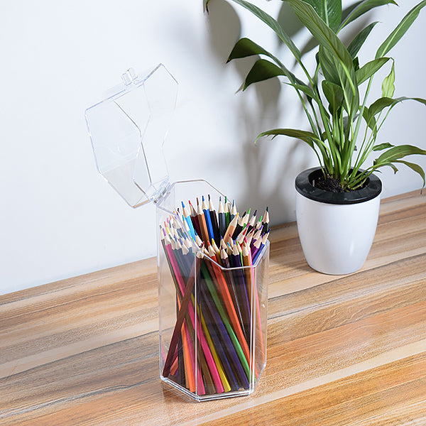 Transparent Desktop Pencil Cup with Lid