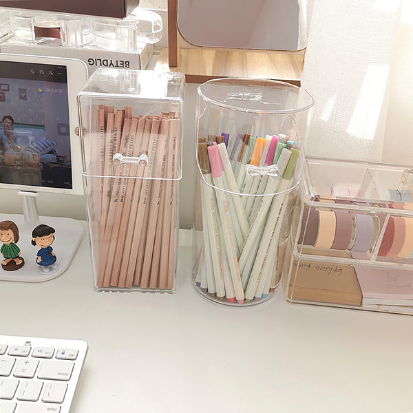 Transparent Desktop Pencil Cup with Lid