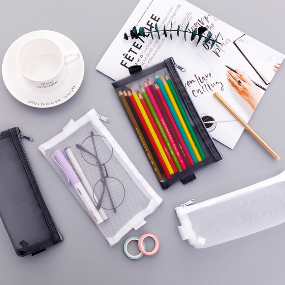 Transparent Mesh Zipper Pencil Case