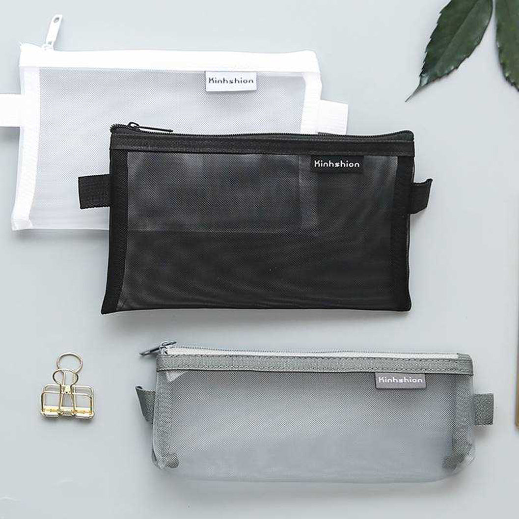 Transparent Mesh Zipper Pencil Case - Main Image