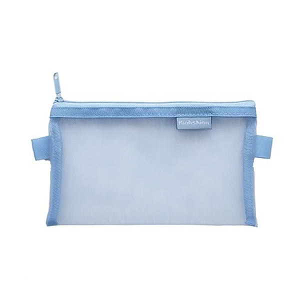 Transparent Mesh Zipper Pencil Case, Blue / Large