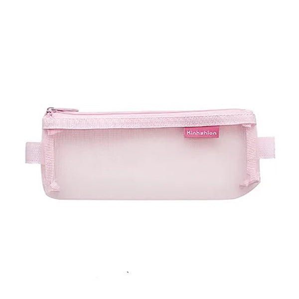 Transparent Mesh Zipper Pencil Case, Pink / Small