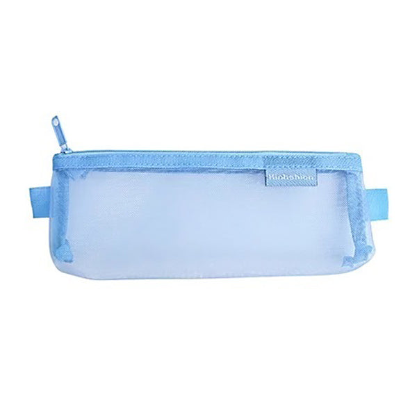 Transparent Mesh Zipper Pencil Case, Blue / Small