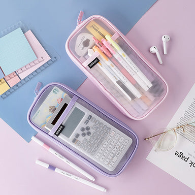 Transparent Mesh Zipper Large Pencil Case, Pencil Case