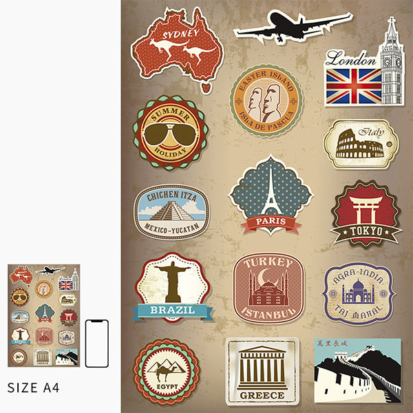 Travel Landmarks Retro Style Stickers