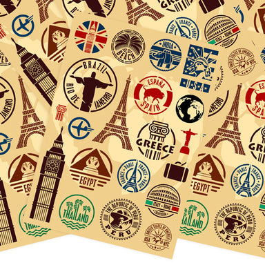 Travel Landmarks Retro Style Stickers, Set A - 20 pieces