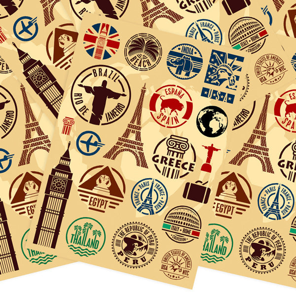 Travel Landmarks Retro Style Stickers, Set A - 20 pieces