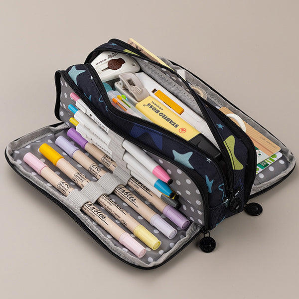 Triple Zipper Canvas Pencil Case
