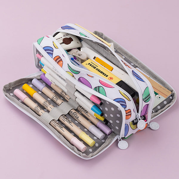 Triple Zipper Canvas Pencil Case, Macaron (NEW)