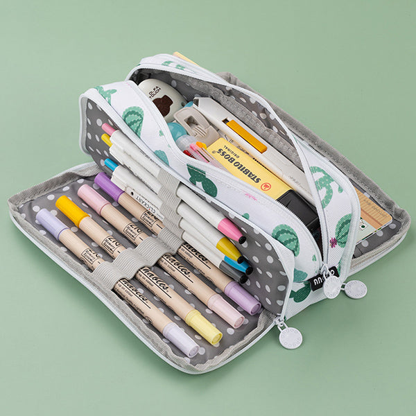 Triple Zipper Canvas Pencil Case, Cactus (NEW)