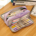 Triple Zipper Canvas Pencil Case, Purple (NEW)