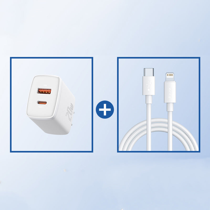 USB /Type-C Power Adapter 2 Ports 2.1A /3A Max (USA, Canada Type A Plug), Adapter USB-PD + Apple PD Lightning Cable / 3A