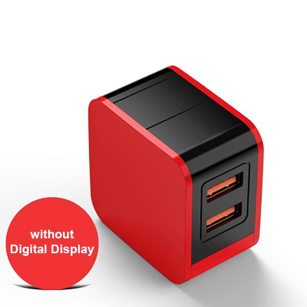 USB Power Adapter Digital Display 2 Ports 2.4A Max (USA, Canada Type A Plug), Red / without Digital Display