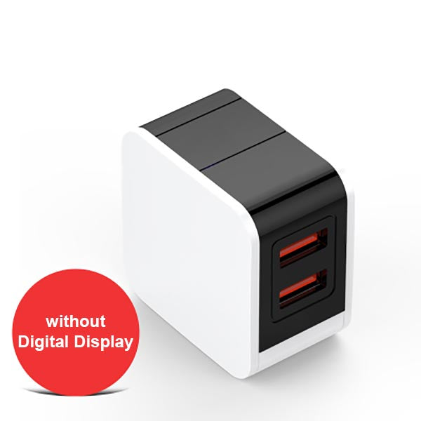 USB Power Adapter Digital Display 2 Ports 2.4A Max (USA, Canada Type A Plug), White / without Digital Display