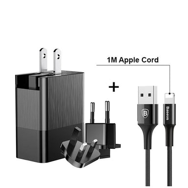 USB Power Adapter 3 Ports 3.4A Max (USA, UK and Europe Type A/G/F Plug), USB Power Adapter with 1M Apple Lightning Power Cord