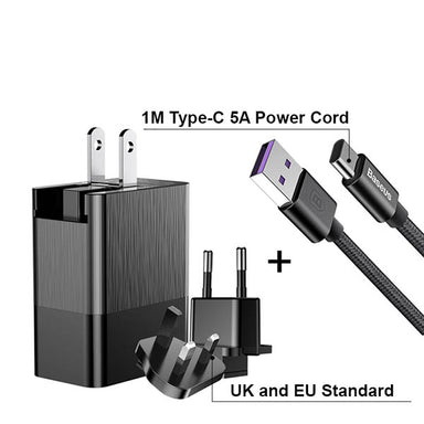 USB Power Adapter 3 Ports 3.4A Max (USA, UK and Europe Type A/G/F Plug), USB Power Adapter with 1M Android Type-C Power Cord