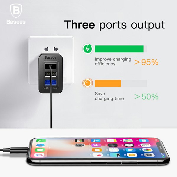 USB Power Adapter 3 Ports 3.4A Max (USA, UK and Europe Type A/G/F Plug)