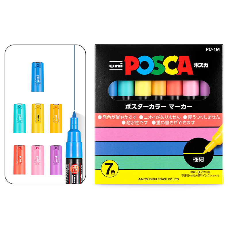 Uni POSCA Acrylic Paint Marker Pen 7/8 Colors Set, Pastel / 1M