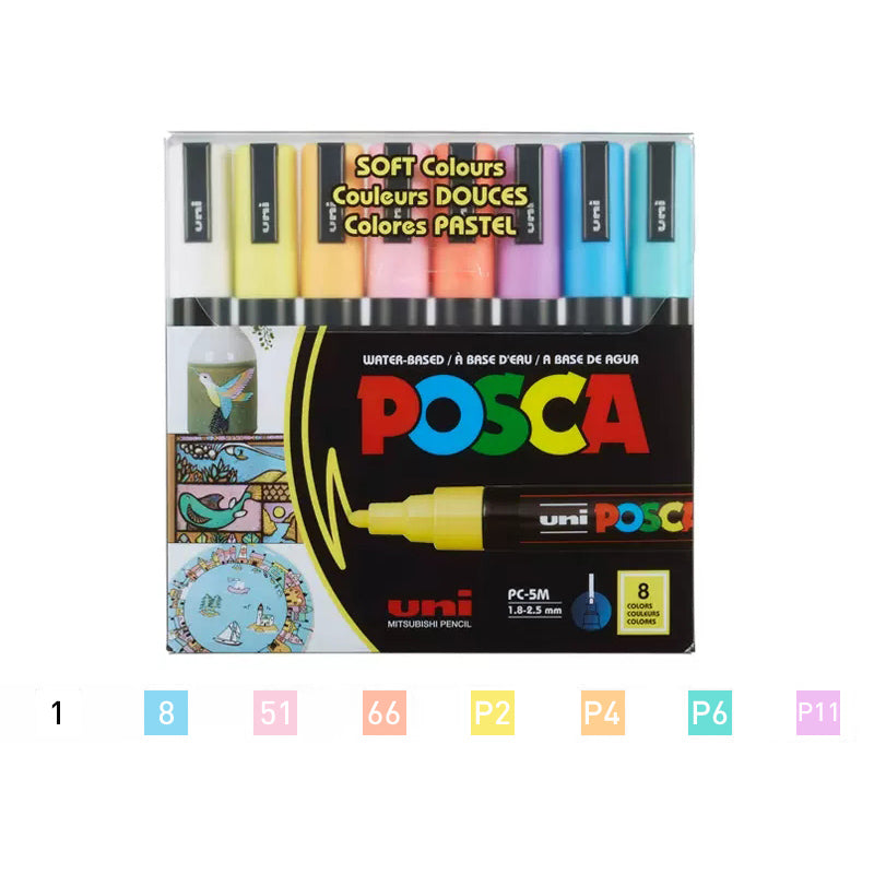 Uni POSCA Acrylic Paint Marker Pen 7/8 Colors Set, Pastel / 5M
