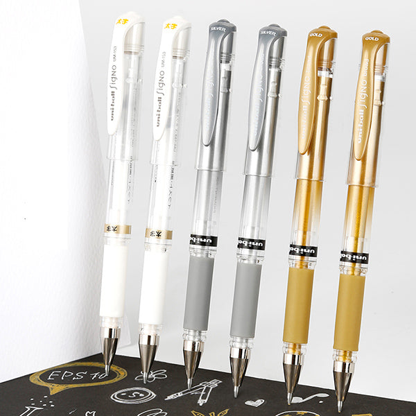 Confezione 6 Penne Uni-ball Signo UM-153 - Inchiostro Gel Metallizzato Bronzo - Punta 1mm Tratto 0,65mm - Ideali Per Scrapbooking E Carta Scura