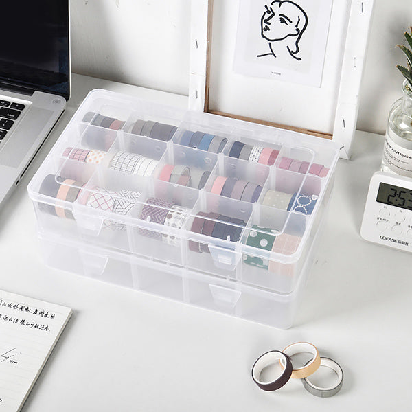 Leinuosen Clear Washi Tape Organizer Box - 15 Adjustable Grids For Craft Storage, Jewelry & Small Parts (2-Pack)