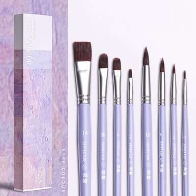 Watercolor Flat and Filbert Nylon Tips Paint Brush 8 Pcs Set, Purple
