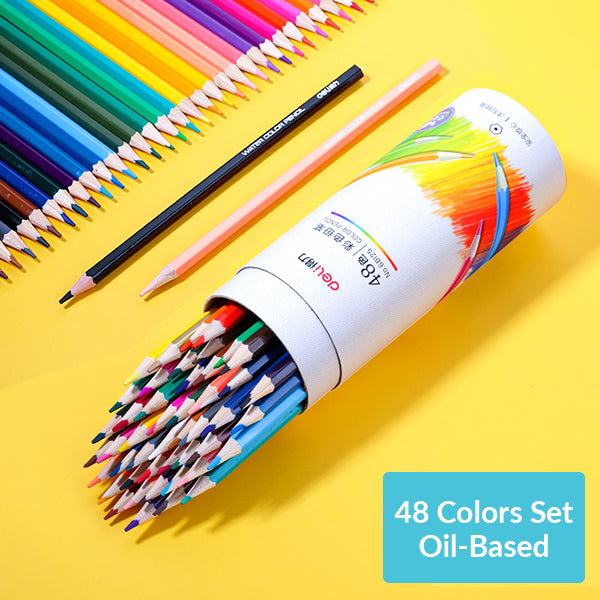 Watercolor Oil-Based Colored Pencil 12/24/36/48 Colors Set, 48 Pcs Oil-Based Set