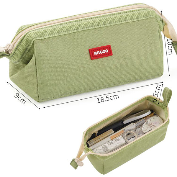 Wide Opening Triangular Pencil Case, Green