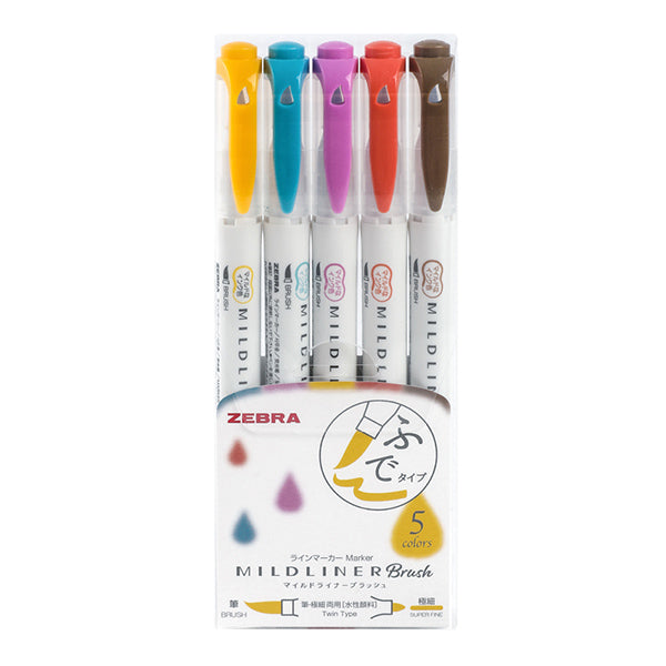 Zebra Mildliner Double Ended Brush Pen 5 Colors Set, Assorted Warm Color