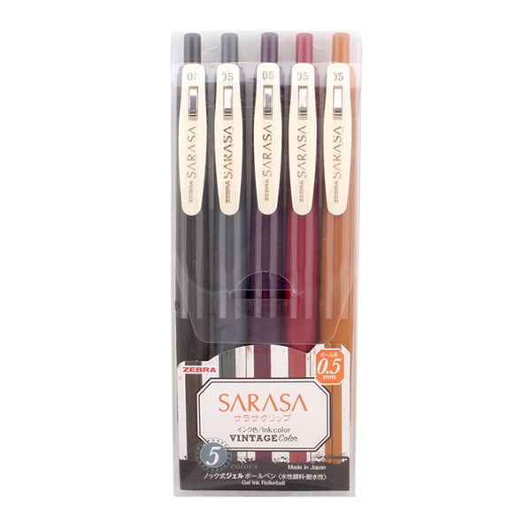 Zebra Sarasa Clip Vintage Colors Retractable Gel Pen 0.5mm 5 Colors / Set, VI2 5 Color Set