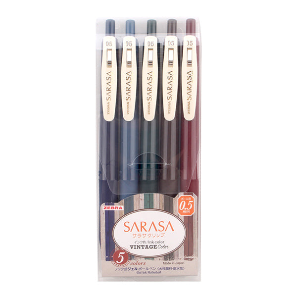 Zebra Sarasa Clip Vintage Colors Retractable Gel Pen 0.5mm 5 Colors / Set, VI 5 Color Set
