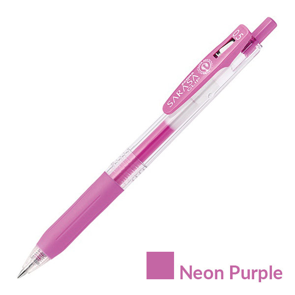 Zebra Sarasa Neon Color Clip Retractable Gel Pen 0.5mm 5 Colors, Neon Purple