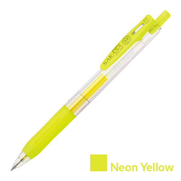 Zebra Sarasa Neon Color Clip Retractable Gel Pen 0.5mm 5 Colors, Neon Yellow